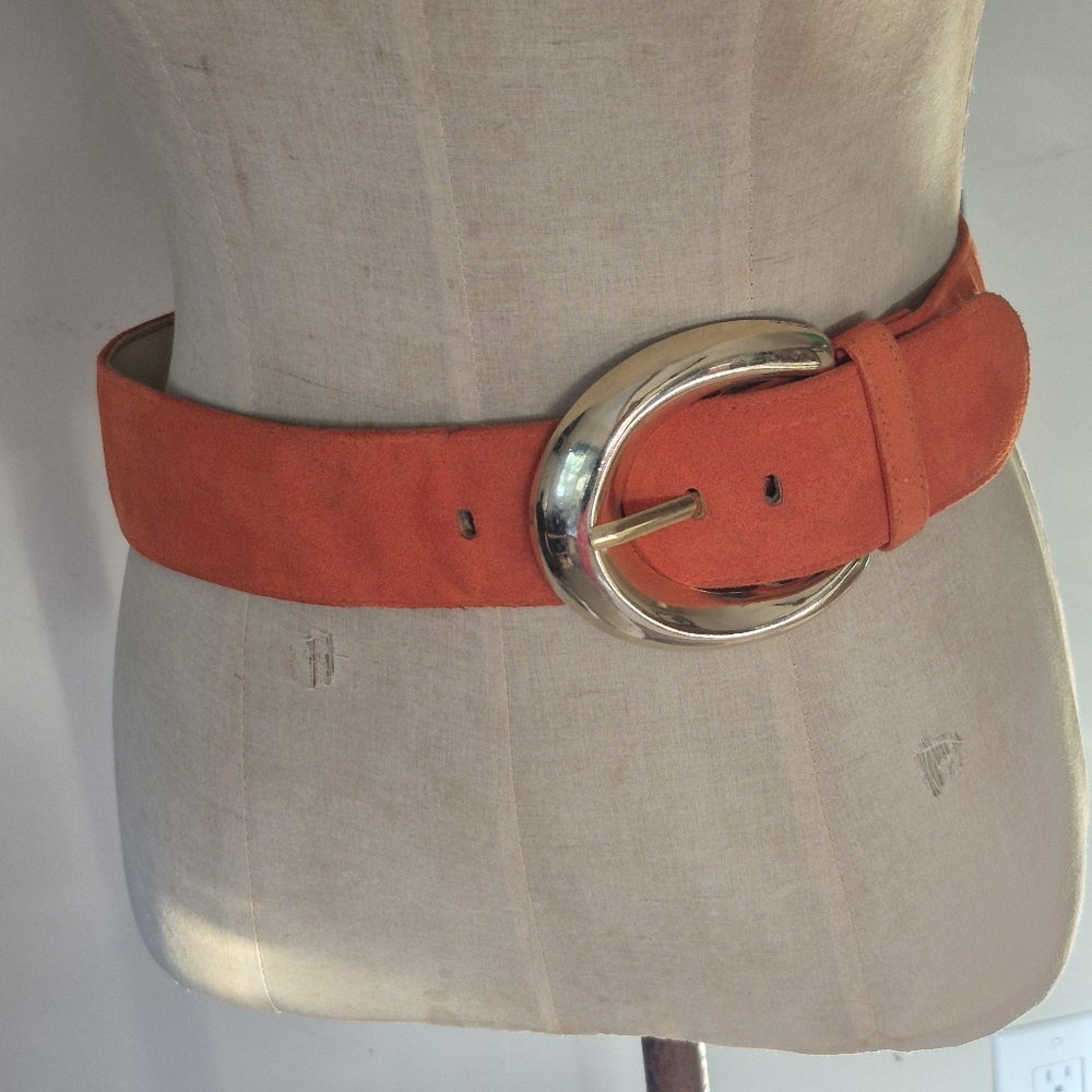 Vintage Orange Suede Belt with Gold Buckle Medium
